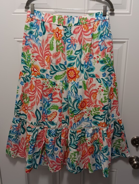 croft & barrow Dresses & Skirts - Tropical Floral Tiered A-Line Midi Skirt Sz M Cottagecore Cotton/Rayon Blend